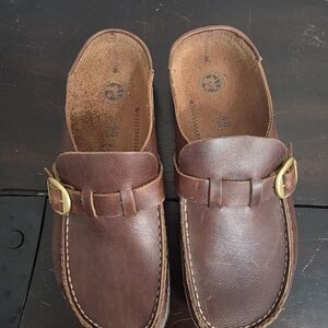 Birkenstock Brown Leather Slip-On Loafers with Buckle